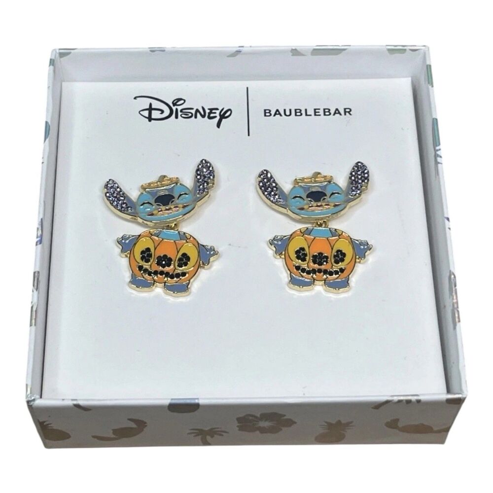 Disney BaubleBar Stitch Pumpkin Halloween Earrings New
